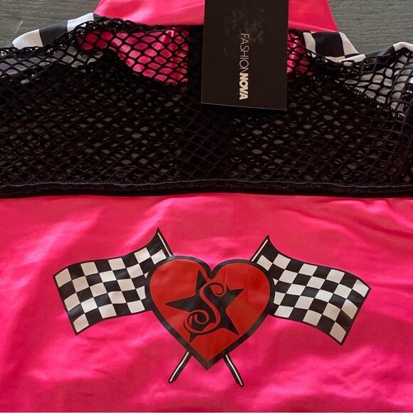 Checkered Mini Dress Fashion Nova The Finish Line Costume Pink Racer Girl Large - Picture 5 of 12